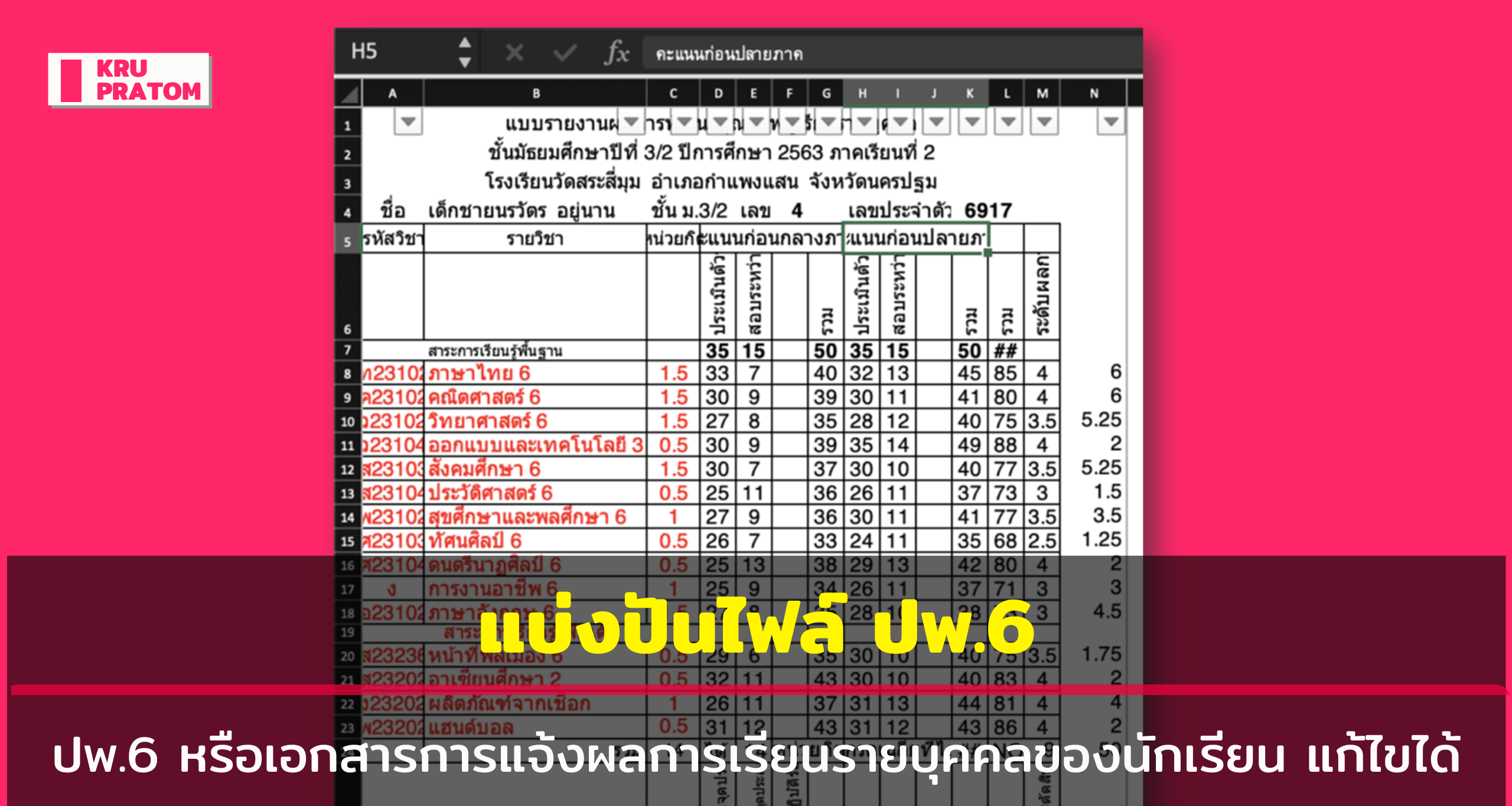 ดาวน์โหลดฟรี! ไฟล์ ปพ.6 หรือเอกสารการแจ้งผลการเรียนรายบุคคลของนักเรียน ...